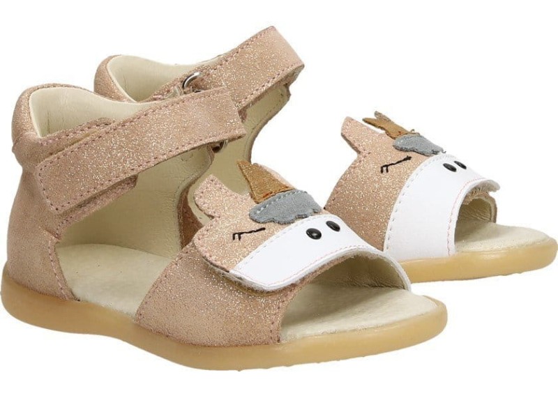 Mido - Sandały dziecięce Jednorożec Puder Satyna